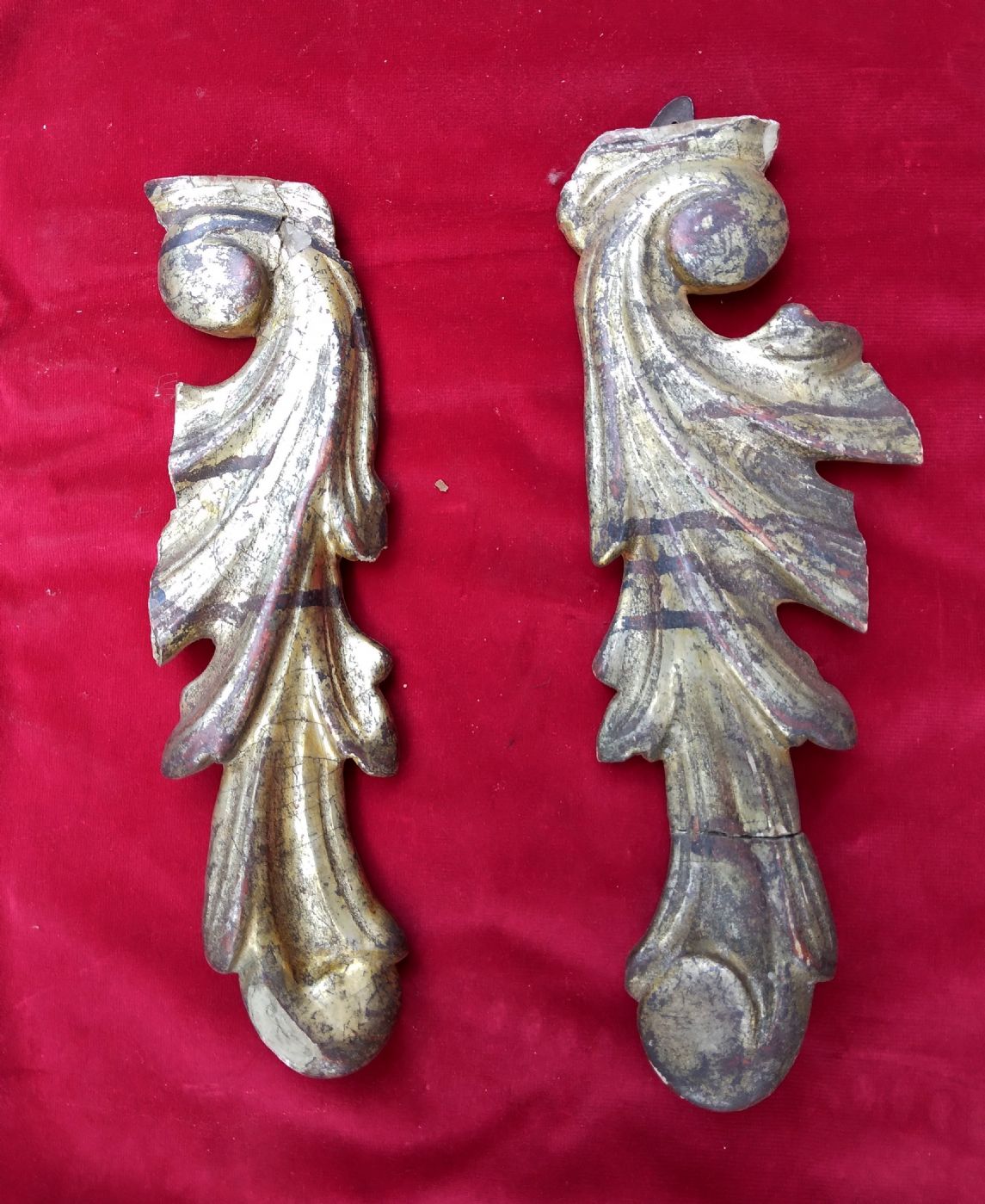 coppia di fregi in legno dorato e intagliato Frammenti XVIII° sec. h. cm.27
